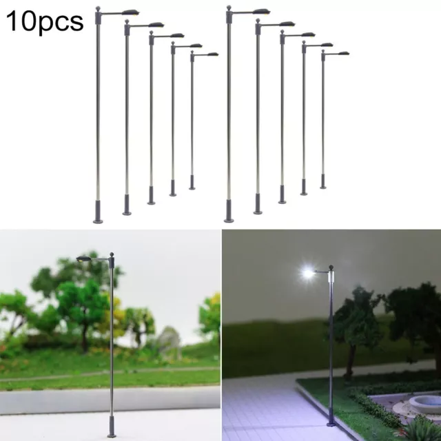 10x Model Railway Train Lamp Post Street Lights Lamps OO/HO Scale LED White