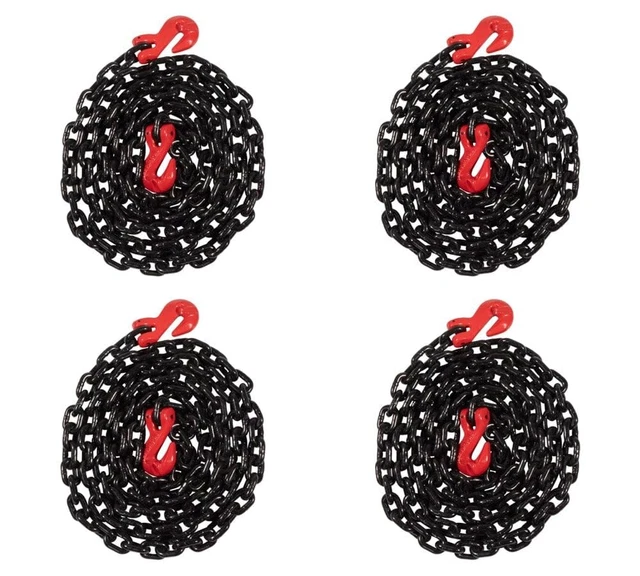 (4 Pack) 5/16"×10' G80 Transport Binder Chain W/Clevis Grab Hooks for Towing - 1