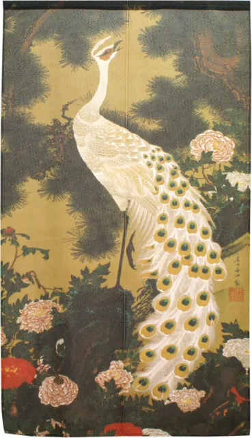 Noren Japanese Door Curtain Tapestry Old Pine Tree Peacock Jakuchu Ito Japan