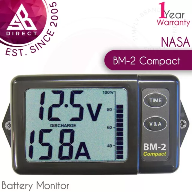 NASA Marine BM2 COMPACT Battery Monitor - 12VDC with 200AMP Shunt & 5M Cable