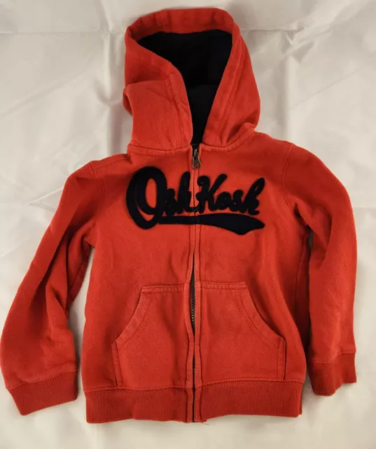 OshKosh B'gosh Hoodie Boys Size 4T Full Zip Sweater Red Blue Sweatshirt