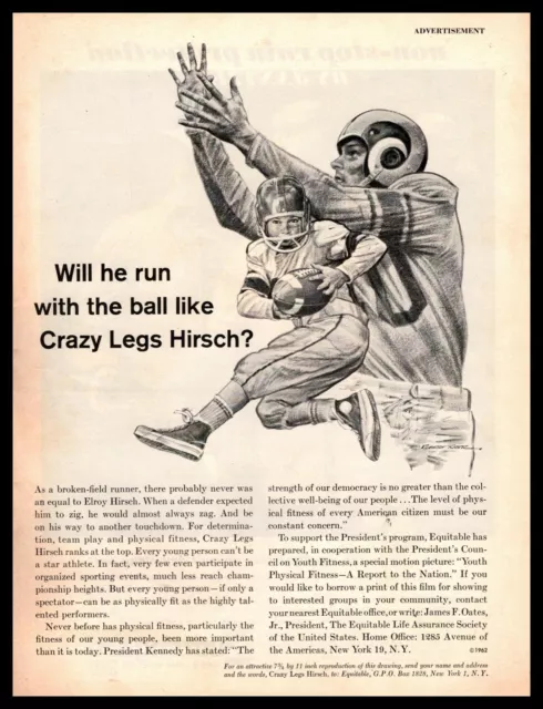 1962 Elroy "Crazy Legs" Hirsch L.A. Rams WR Robert Riger Equitable Life Print Ad