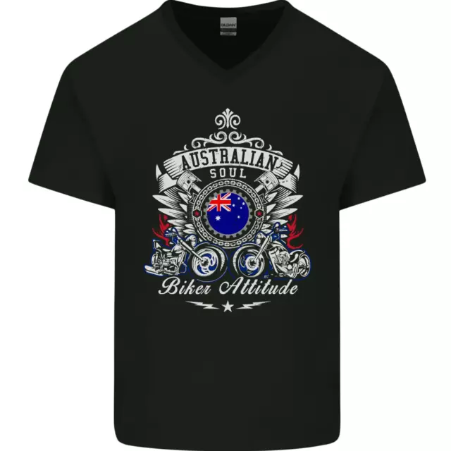 Australian Biker Australia Motorcycle Bike Mens V-Neck Cotton T-Shirt