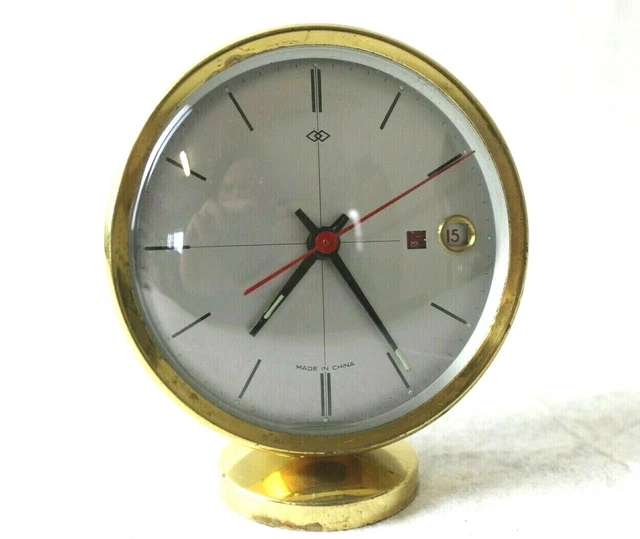 Sveglia Orologio da Tavolo Grigia Dorata Made in China Vintage D'epoca Meccanica