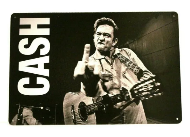 Johnny Cash in Concert Tin Poster Sign Man Cave Vintage Look Finger Flipping Off