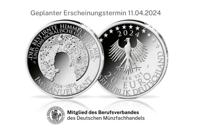 20 Euro Münze Geburtstag Immanuel Kant 20€ Stgl 2024 Sterling Silber