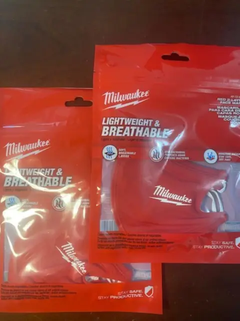 Milwaukee 48-73-4227 Red Reusable One-Size Face Mask 2pk