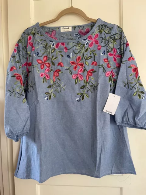 NWT Anthropologie Kindred Woven PEASAN Blouse Boho TOP Tunic M L XL Embroidery