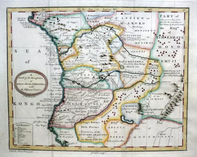 AFRICA  CONGO  NAMIBIA  GABON  ANGOLA  c1753   GENUINE ANTIQUE ENGRAVED MAP