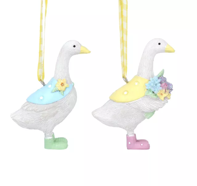 Gisela Graham Set of Two Pastel Geese in Wellies Resin Easter Tree Decorations