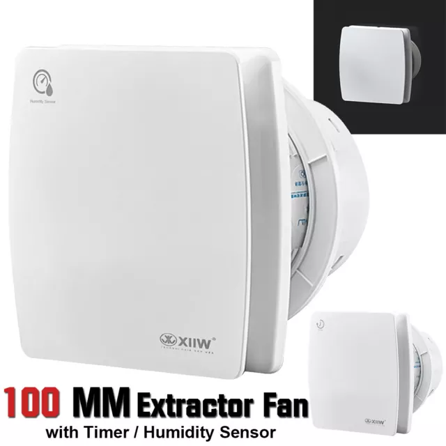 Silent Bathroom Extractor Fan 100mm with Backflow Flap Timer Humidity Sensor