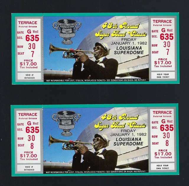 DAN MARINO 1982 SUGAR BOWL FULL TICKETS GEORGIA BULLDOGS vs PITTSBURGH PANTHERS