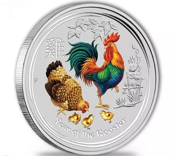 Lunar Year of the Rooster 2017 1 oz Silber 9999 Farbig Color 1 $ Australien  ST