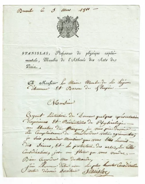 Lettre de Stanislas prestidigitateur 1811 / automate magie escamoteur