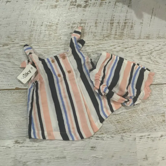 MILKY Baby girls sz 3-6 months , dress/top pants 2 piece set cotton BNWT
