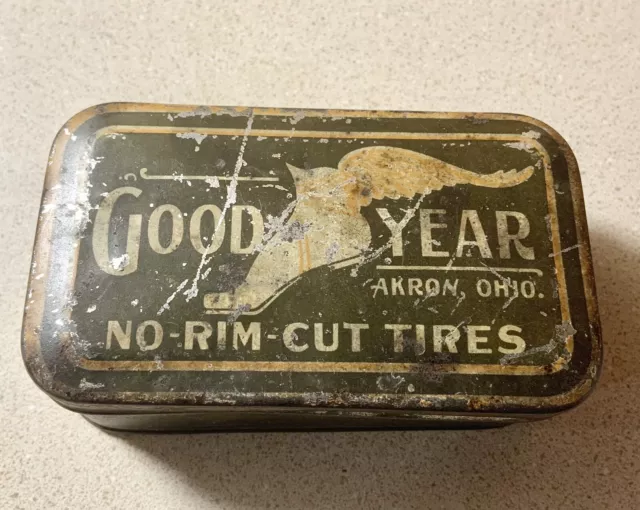 Rare Antique Goodyear Tire Repair Kit Tin Good Year No Rim Cut Tires