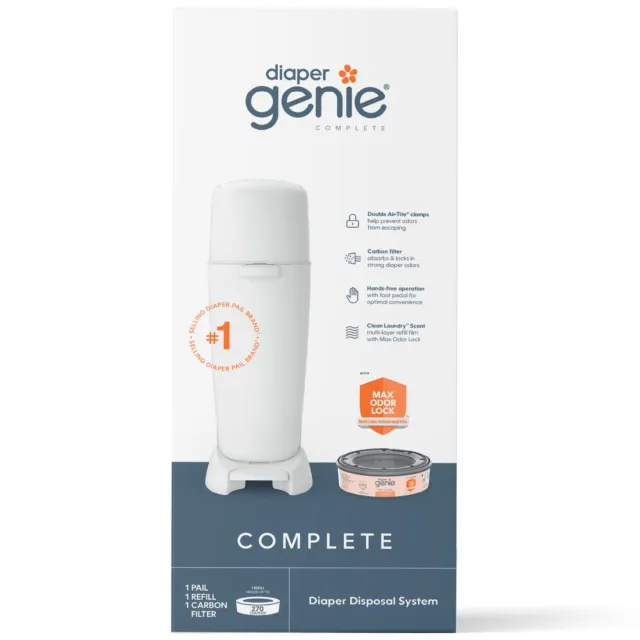Diaper Genie Complete Diaper Pail (White) with Antimicrobial Odor Control,Diaper