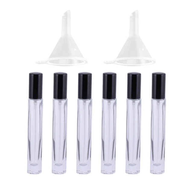 Juego de 8 piezas de aparato de pulverización de perfume recipiente recargable de vidrio para viajes Black