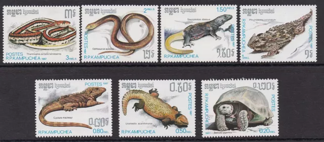 Kambodscha 1987, Reptilien, Mi.Nr.883-89, postfrisch MNH