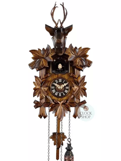5 Leaf & Deer Battery Carved Cuckoo Clock 30cm By ENGSTLER