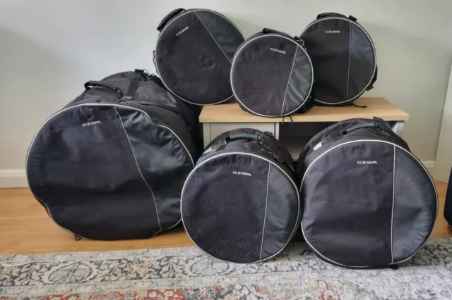 Gewa Premium 6 Piece Drum Kit Padded Cases Sets- VGC - Global Shipping