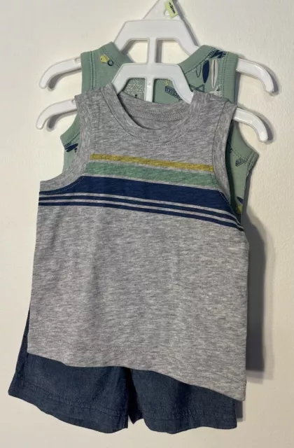 Carters Baby Boy 3-Piece Surfboard Little Short Set 3 Month. Green Blue