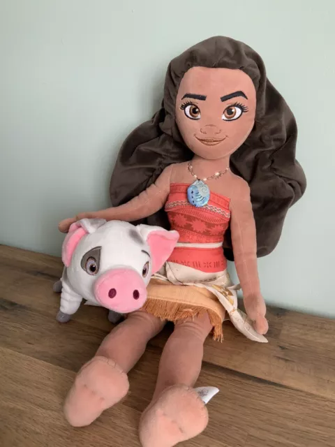 Official Disney Store Princess Moana 50cm 19” & Pua Pig Soft Plush Toy Doll