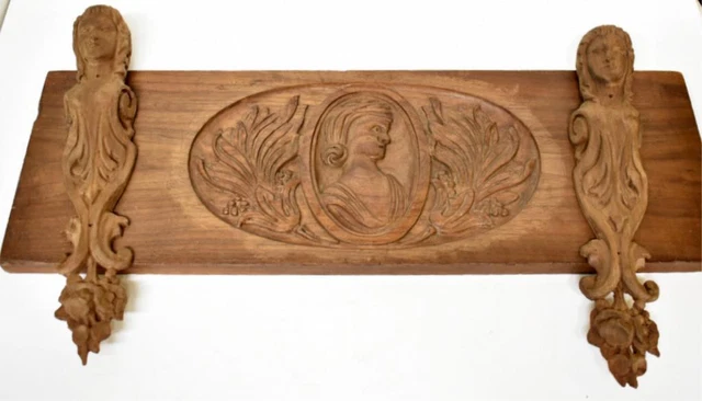 Antique Renaissance Revival architectural Art Wood Panel