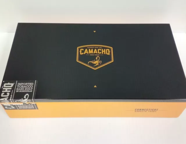 Camacho Connecticut Robusto Tubos Cigar Box Black Orange Lacquered Wood Empty