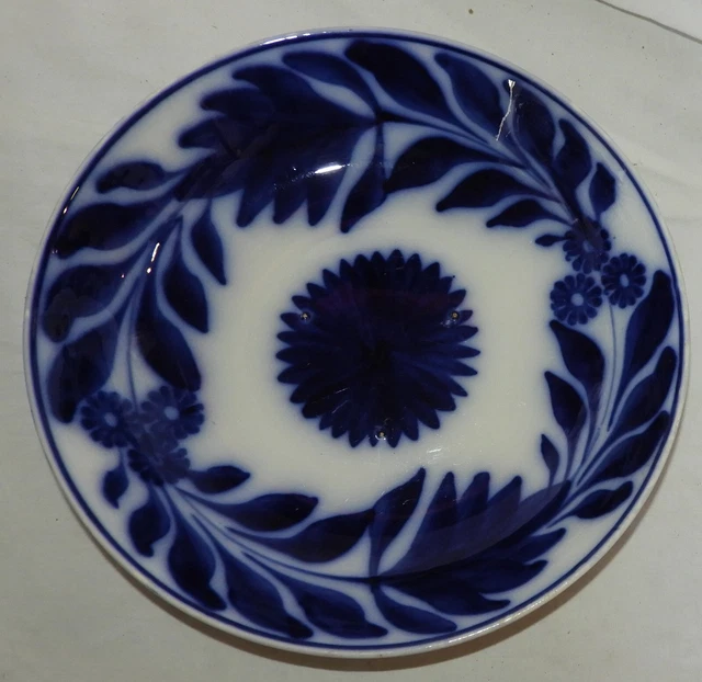 S] Beau plat ancien XIXè * Porcelaine de BAYEUX (bleu) 31 cm (bon état)
