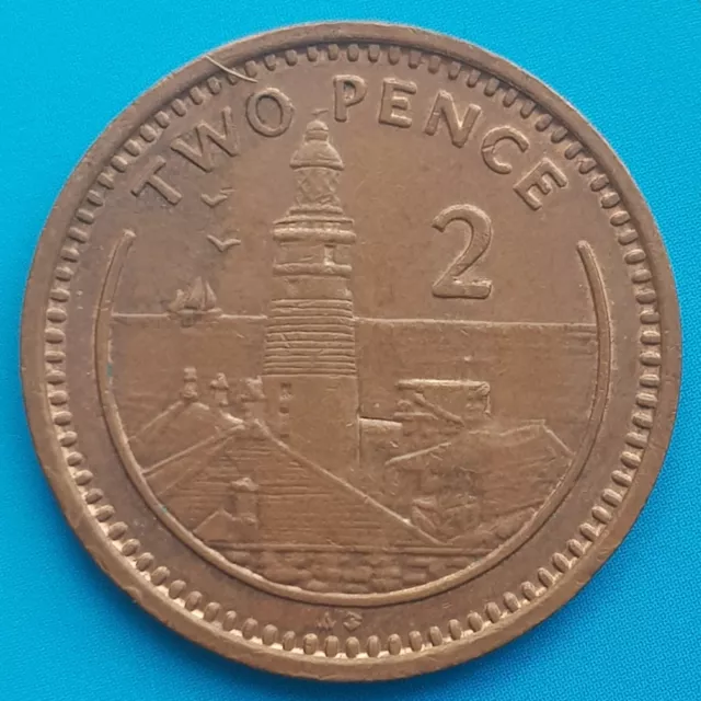 1989 🇬🇮  Gibraltar 2p coin LIGHTHOUSE TWO PENCE COIN Circulated