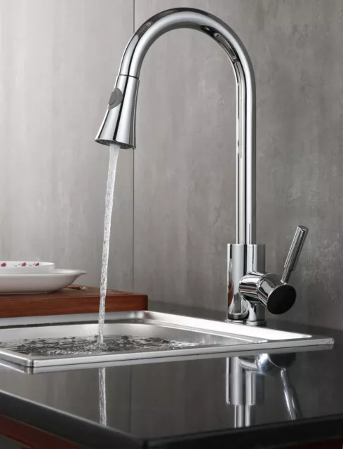 Moderner Monoblock Küchenmischer Wasserhahn mit herausziehbarem Schlauch Spray Einzelhebel Chrom