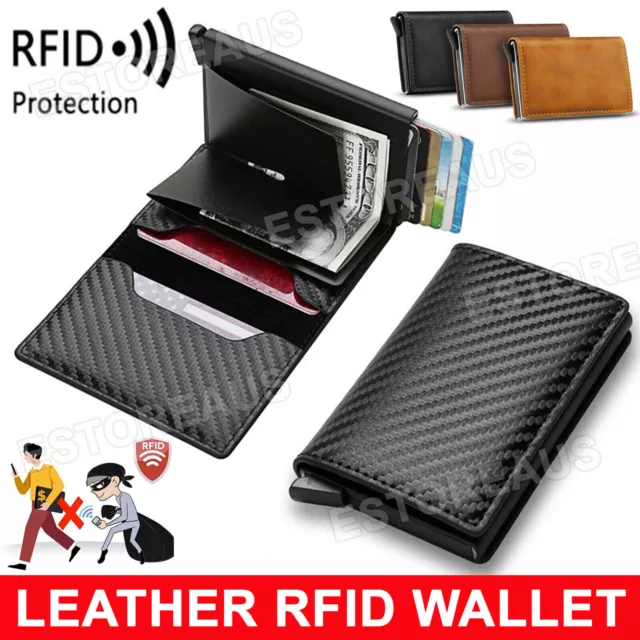 Mens RFID Blocking Wallet Leather Wallet Credit Card Holder Carbon Fiber Purse