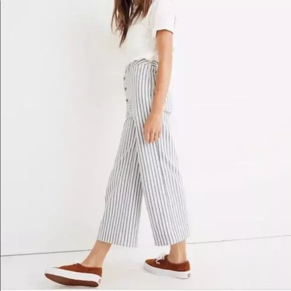 Madewell Emmett Wide-Leg Crop Pants in Stripe: Button-Front Edition Size 26 EUC