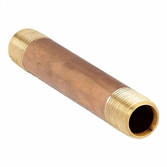 1" x 5" 1VGW6 Red Brass Pipe Nipple M-NPT Threaded Lead Free Fitting Sch 40, VM