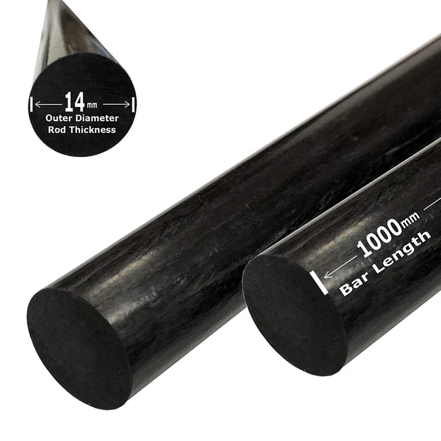 (2) Piece - 14mm x 1000mm Carbon Fiber RODS - Solid Pultruded Round Rods...
