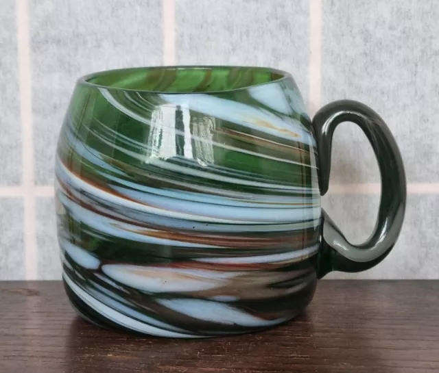 Handmade Art Glass Mug French Les Verrier De Maure Mandelieu Rare Green Swirl