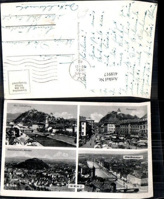 418917,Mehrbild Ak Graz Drei Brücken Hauptplatz Mur Schlossberg Ansicht v. Norde