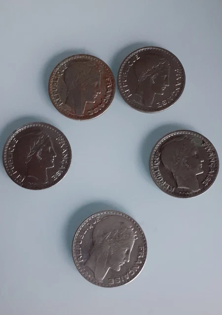 Lot 5 Pièces 10 Francs Turin dont 1 1933 argent
