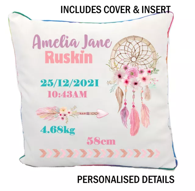Baby Birth Details Cushion Personalised Name Baby Girl Arrival Newborn Gift