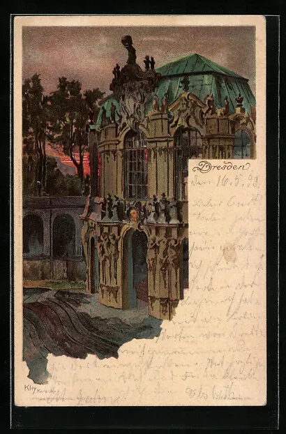 Künstler-AK Heinrich Kley: Dresden, Abendstimmung am Zwinger 1899