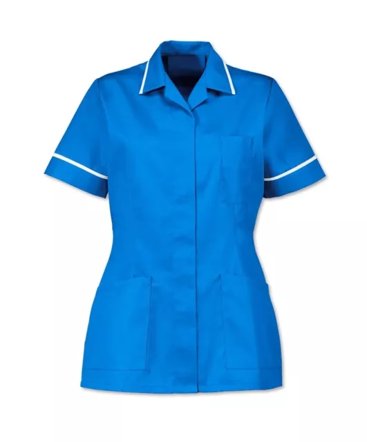 Nurses Healthcare Tunic, Dental Nhs Salon Hospital Blue With White Trim. Ins32Hb