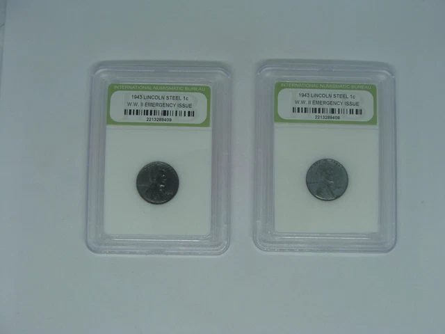 2 Pack Lot 1943 Lincoln Steel 1 c WWII Emergency Issue Coin Wheat Penny One Cent