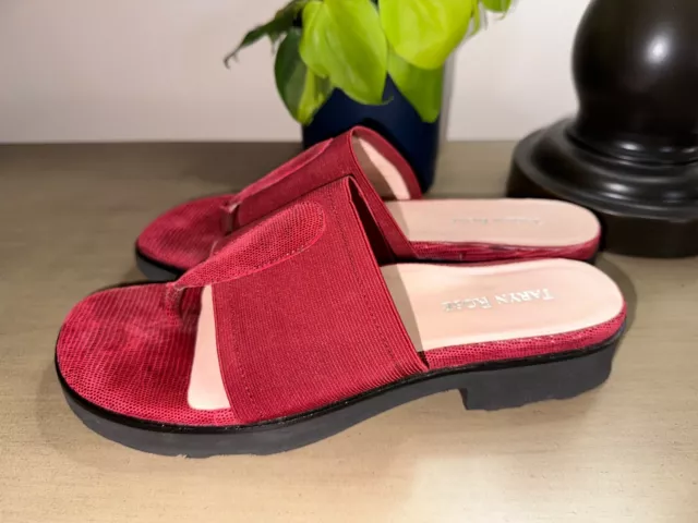 TARYN ROSE Tine red elastic & leather slides thongs sandals US 9 M EUC