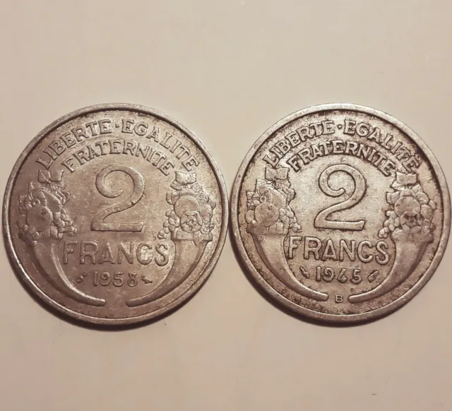France 2 pièces 2 Francs Morlon alu 1945 B rare et  1958
