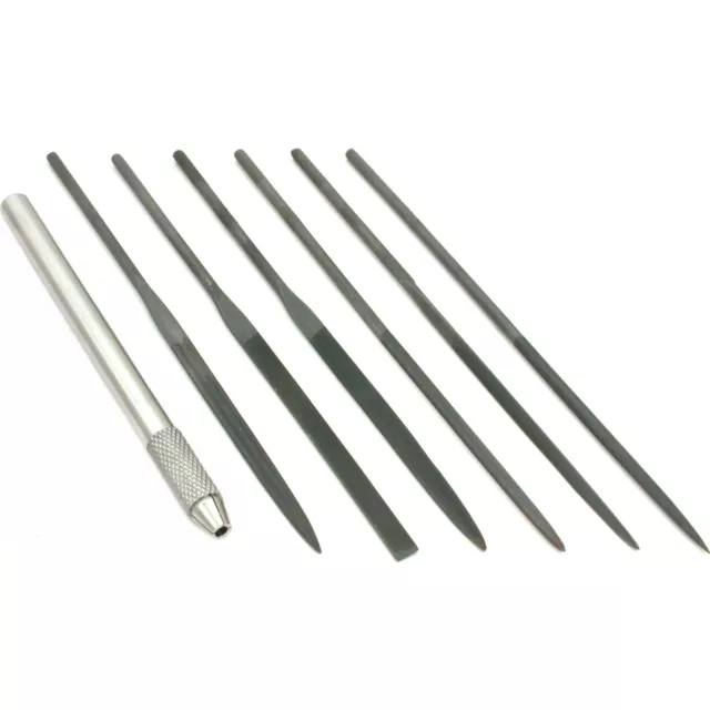 6 Needle Files & Aluminum Handle Hobby Craft Jewelers Watchmakers Filing Tools