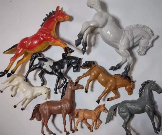 Vtg Lot Of 8 Toy Horse Figurines Hong Kong Cins Collectible Nylint & NF 50s-80s