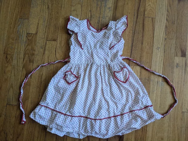 Vintage Handmade 1950s Red Polka Dot White Ruffles Girls Dress Size 4 5 XS