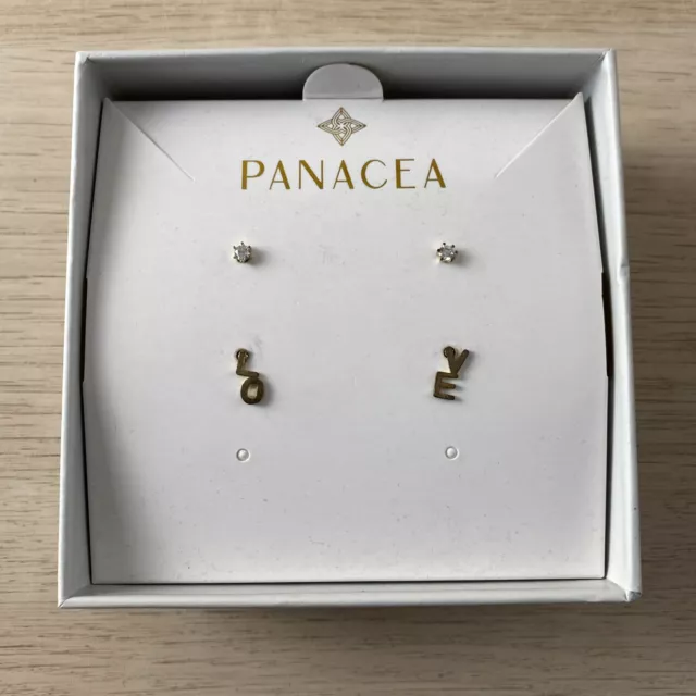 NWB Panacea Womens “Love” Stud Earrings Set Gold