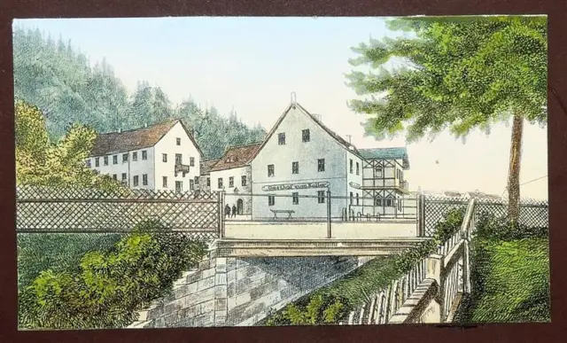 WOLFERSDORF (Stadtroda) - "Gasthof zum Keller" - altgouachierte Litho um 1870